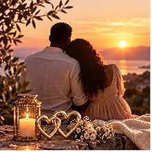 Un couple partage un instant au coucher du soleil